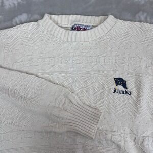 Vintage Alaska Flag Sweater Adult Medium Textured Fishermen Knit Cotton 90s